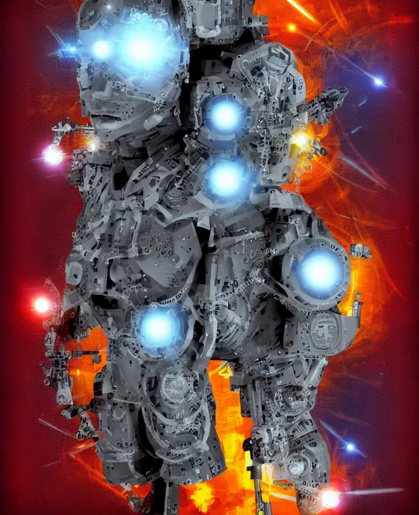 Prompt: techno - spiritual futurist machine soldier, perfect future, award winning digital art