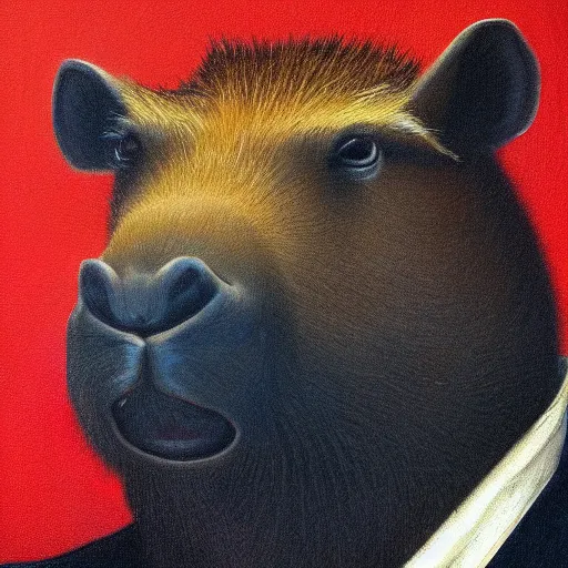 Image similar to capybara, gentleman, portrait, painting, vivid colours, Renaissance, detail,