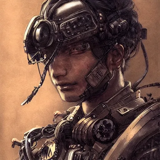 Image similar to portrait of a man by ayami kojima, black, he is about 2 0 years old, short black hair, annoyed older brother vibes, he is wearing a steampunk tactical gear, highly detailed portrait, digital painting, artstation, concept art, smooth, sharp foccus ilustration, artstation hq