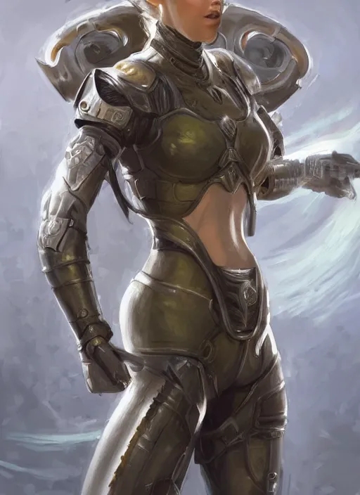 Image similar to a professional painting of a beautiful young female, clothed in military armor, olive skin, long dark hair, beautiful bone structure, symmetrical facial features, intricate, elegant, digital painting, concept art, smooth, sharp focus, illustration, from StarCraft by Ruan Jia and Mandy Jurgens and Artgerm and William-Adolphe Bouguerea