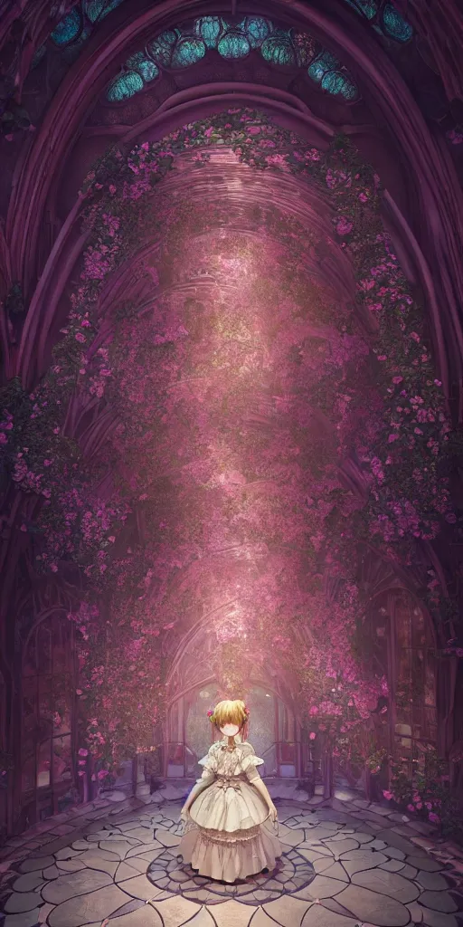 Prompt: the beautiful hyperdetailed physical rendering of a single rose wedding gothic lolita dress clothing design display in show in front of your eyes, perfectly shaded, atmospheric lighting, in the style of makoto shinkai, raphael lacoste louis comfort tiffany, stanley artgerm lau, wlop, rossdraws, 8 k hd, 3 drender, super close lens