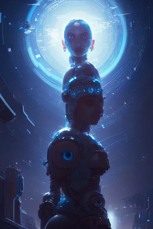 Image similar to a beautiful portrait of a cyberpunk pigglet, blue space with stars and planets in the background by greg rutkowski and wlop, digital art, highly detailed, fine detail, intricate, ornate, complex