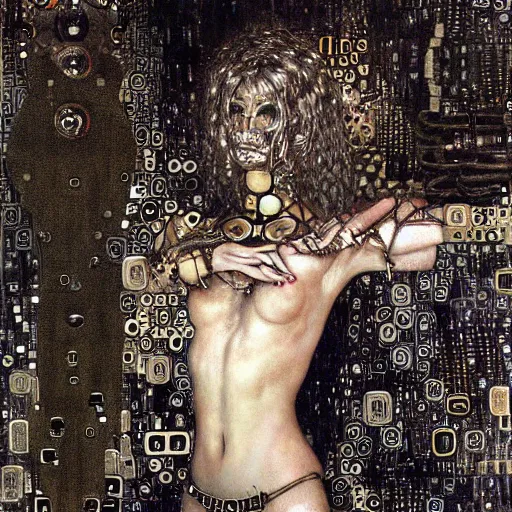 Prompt: cybernetic demon, circuitry, intricate detail, klimt, royo,