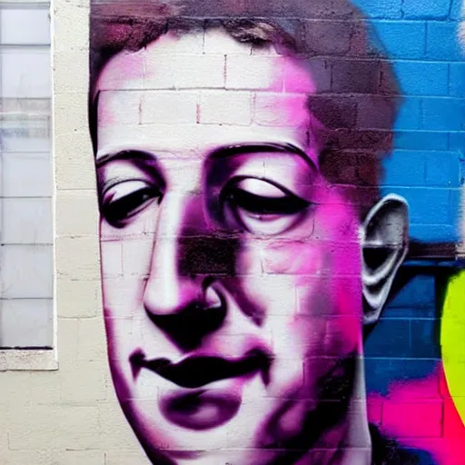 Prompt: spray paint graffiti of communist mark zuckerberg