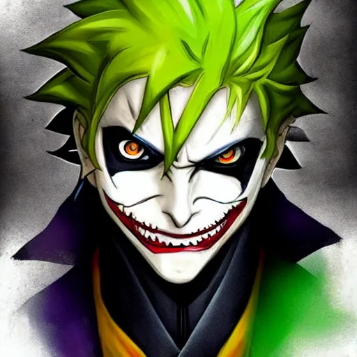 Image similar to Joker looks like Naruto, Joker as Naruto, high quality art, artbreeder, artstation