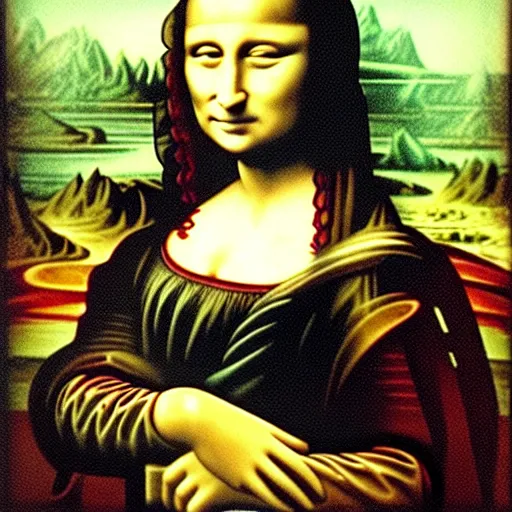 Image similar to the Mona Lisa staring as Trinity in the Matrix (1999)