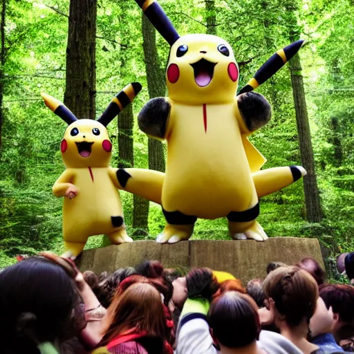 Image similar to group of people worshipping pikachu in the forest, 4 k