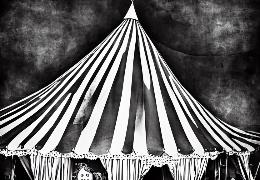 Image similar to a circus tent in an evil carnival in the style of tim burton