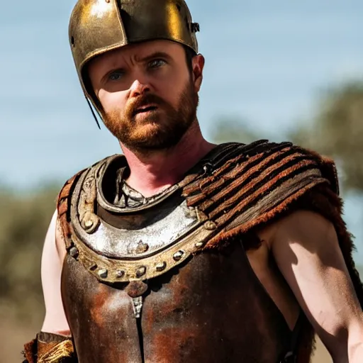 Prompt: photo of aaron paul as a roman gladiator, full shot, depth of field, f / 4, 1 / 2 0 0 s, iso 4 0 0