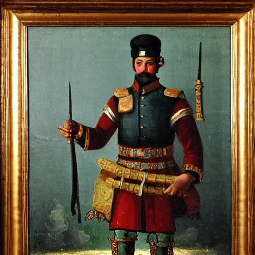 Prompt: ottoman foot - soldier, romanticism, 1 9 th century painting