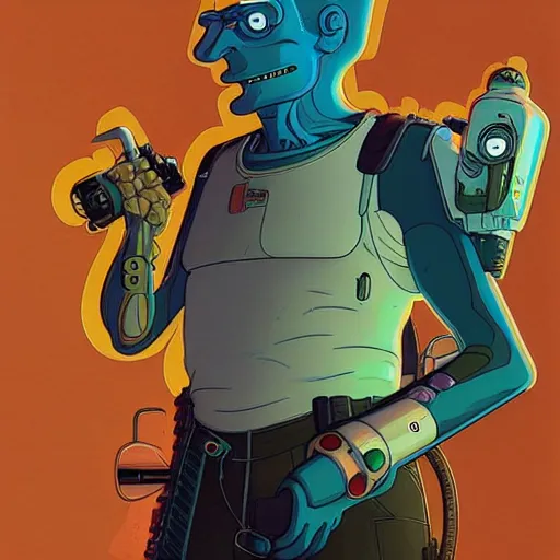 Image similar to ( ( h 0 c 0 k ) ) futurama cyberpunk portrait by gaston bussierre and charles vess and james jean and erik jones and rhads, inspired by rick and morty, huge scale, beautiful fine face features, intricate high details, sharp, ultradetailed