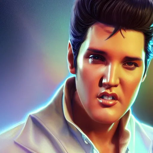 Image similar to elvis presley, intricate, highly detailed, digital painting, artstation, concept art, smooth, sharp focus, illustration, unreal engine 5, 8 k, art by artgerm and greg rutkowski and alphonse mucha