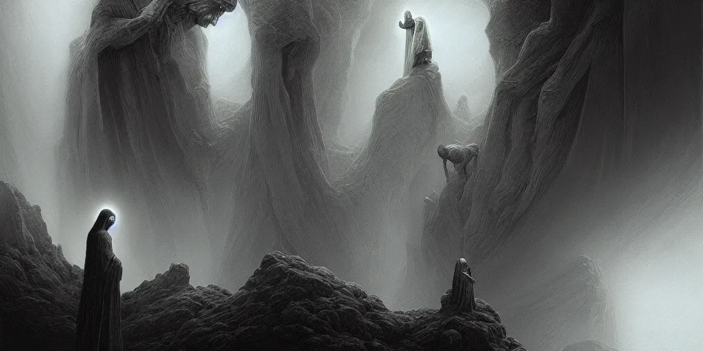 Prompt: jesus and all of the passions, deep focus, d & d, fantasy, intricate, elegant digital painting, artstation, concept art, matte, sharp focus, illustration, zdzisław beksinski, gustave dore, ghibli, miyamoto abduzeedo