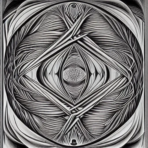 Prompt: Alex Grey Art fused with MC Escher