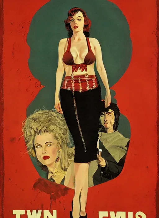 Prompt: twin peaks movie poster art by robert mcginnis