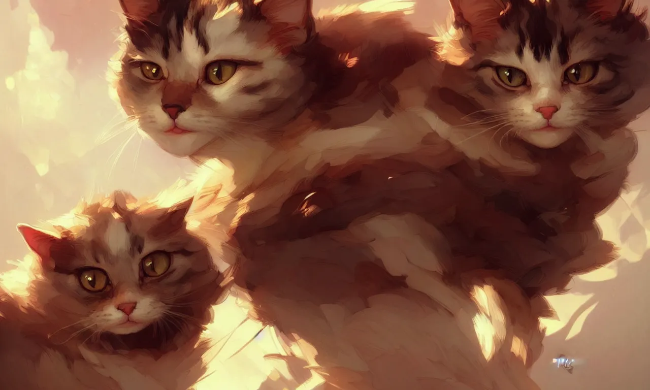 Image similar to cute cartoon cat, sharp focus, illustration, highly detailed, digital painting, concept art, matte, art by wlop and artgerm and greg rutkowski and alphonse mucha, masterpiece