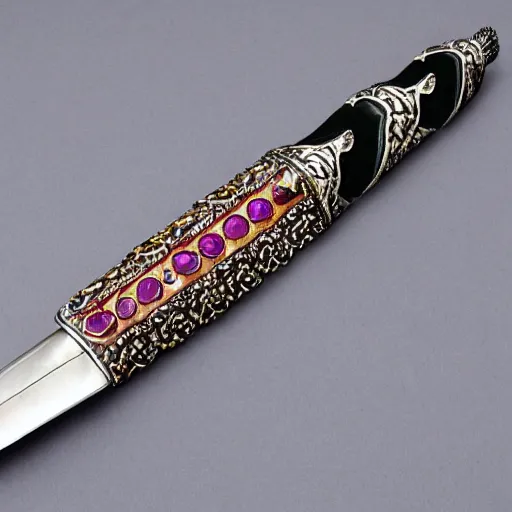 Image similar to royal silver claymore sword, ornate with rubies and amethysts