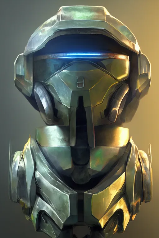 Image similar to robot ninja mask helmet halo master chief radiating a glowing aura global illumination ray tracing hdr fanart arstation by ian pesty and katarzyna da „ bek - chmiel