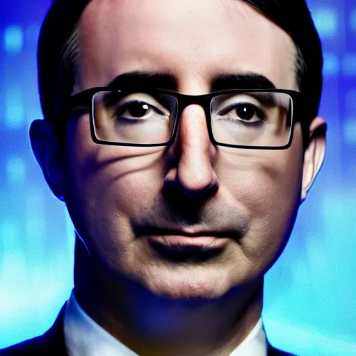 Prompt: John Oliver is a cyborg, cyberpunk, Full shot, Studio lighting, 4k, award winning on DeviantArt