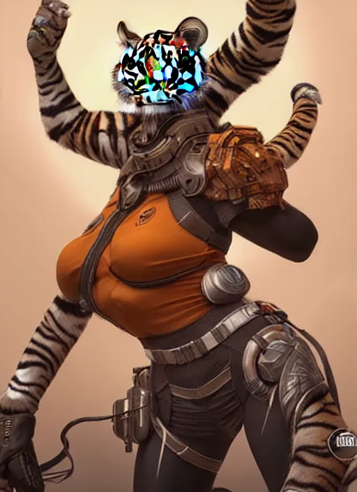 Image similar to The Tiger Queen as an Apex Legends character digital illustration portrait design by, Mark Brooks detailed, soft lighting