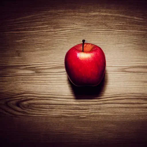 Image similar to photo a red apple on a white table, cinematic lighting, moody, bright tones, highly detailed