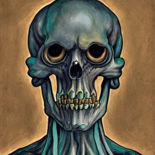 Prompt: Saturnian Lovecraftian skeletor, hyper realistic self portrait