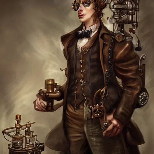 Image similar to steampunk scientist, portrait, medium shot, digital art, concept art, fantasy art, highly detailed, hd wallpaper, hdr, artstation, deviantart, behance