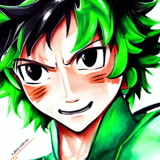 Prompt: High quality digital portrait of Izuku Midoriya from Miraculous Ladybug by Artsbycarlos and Sakimichan