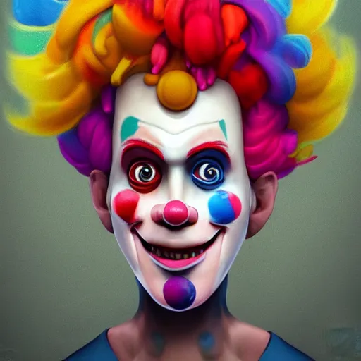 Image similar to Portrait of a colorful happy joyful funny clown, artstation, cgsociety, masterpiece