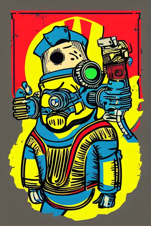 Image similar to fallout 7 6 retro futurist illustration art by butcher billy, sticker, colorful, illustration, highly detailed, simple, smooth and clean vector curves, no jagged lines, vector art, smooth andy warhol style