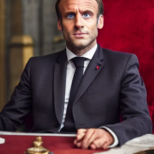 Image similar to still of emmanuel macron as tywin lannister in game of thrones, cinematic light, sharp, detailed face, magazine, press, television, focus