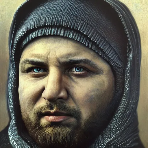 Image similar to portrait of ramzan kadyrov, photo - realistic, color image, 2 k, highly detailed, by h. r. giger