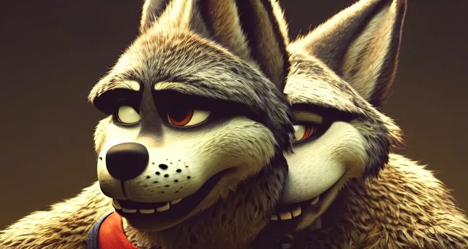 Image similar to a film still from zootopia main character portrait anthro anthropomorphic wolf security guard head animal person fursona pixar disney animation sharp rendered in unreal engine 5 anime key art by greg rutkowski bloom dramatic lighting modeling beginner render