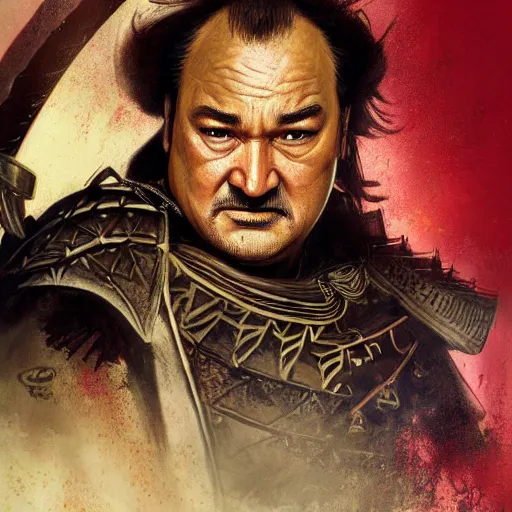 Image similar to UHD hyperrealism photo of Jim Belushi as a samurai warrior, by Antonio Caparo and Todd McFarlane and Greg Rutkowski, UHD, photorealistic correct face, realistic