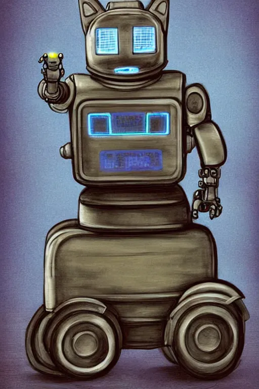 Image similar to ( ( ( ( ( ( ( a robot cat riding a cyber wagon ) ) ) ) ) ) ) by chris mcgrath!!!!!!!!!!!!!! muted colors, detailed