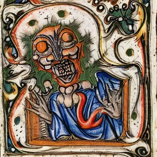 Image similar to grotesque creatures in the margins of old illuminated manuscripts
