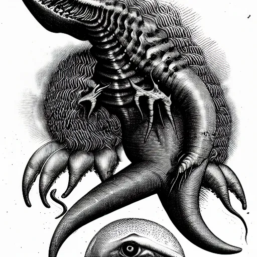 Image similar to bestiary of creatures from the depths of the unconscious psyche