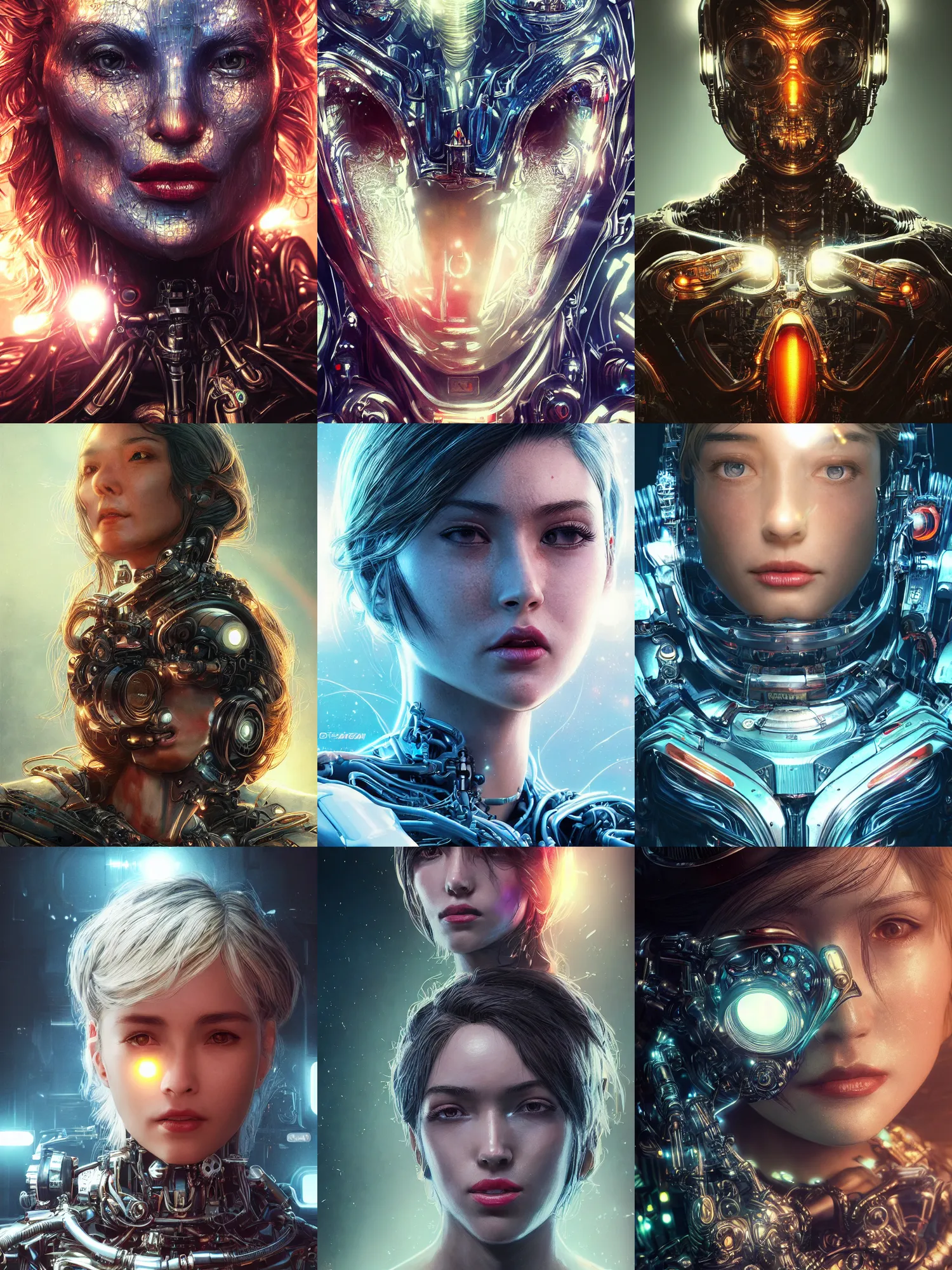 Prompt: portrait art of 8k ultra realistic retro , lens flare, atmosphere, glow, detailed,intricate, cybernetic, full of colour, cinematic lighting, trending on artstation, 4k, hyperrealistic, focused, extreme details,unreal engine 5, cinematic, masterpiece, art by ayami kojima, giger