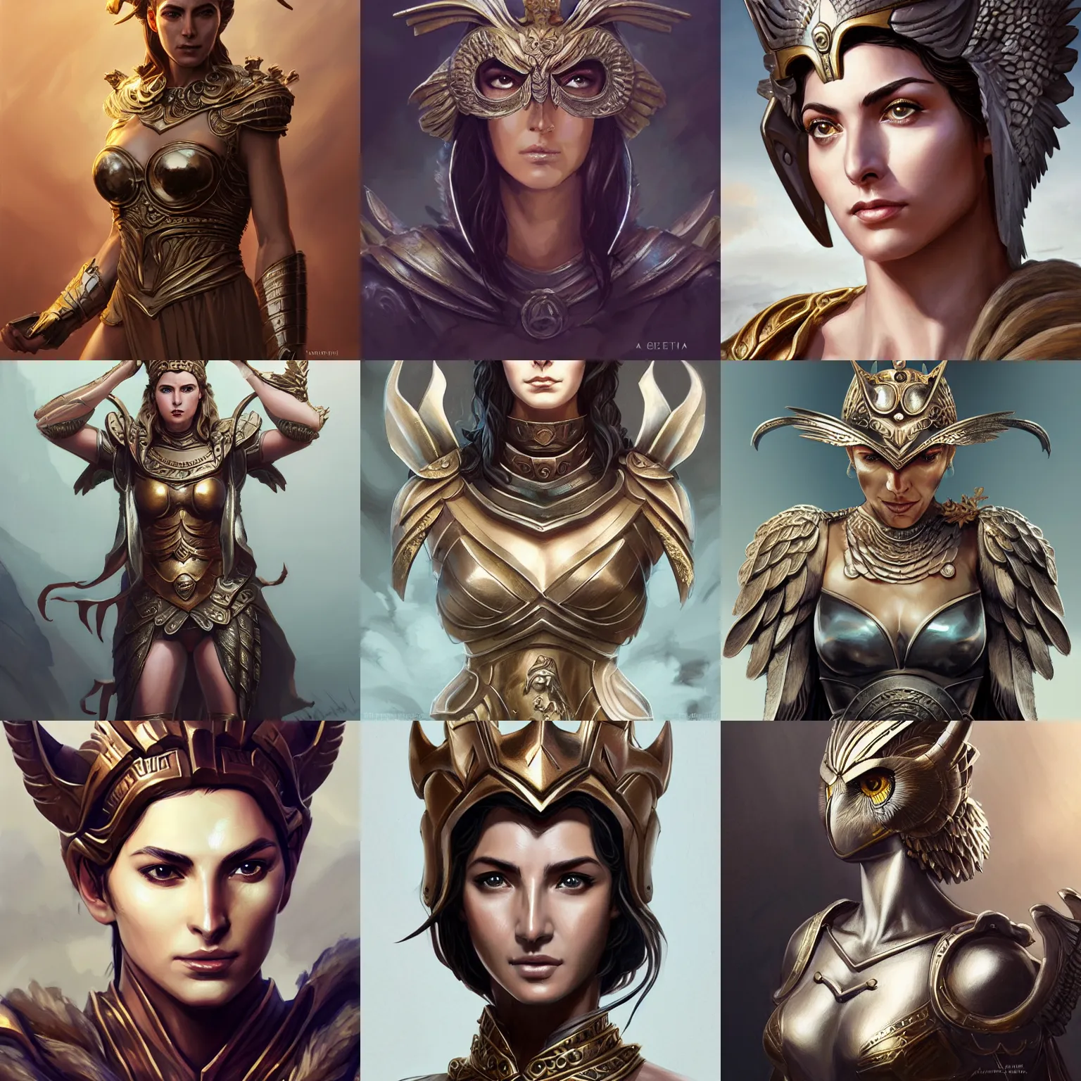 Prompt: athena, greek goddess, claudia black, art by artgerm and greg rutkowski and magali villeneuve, bronze greek armor, owl crown, regal, distinguished, d & d, fantasy, portrait, highly detailed, headshot, digital painting, trending on artstation, concept art, sharp focus, illustration