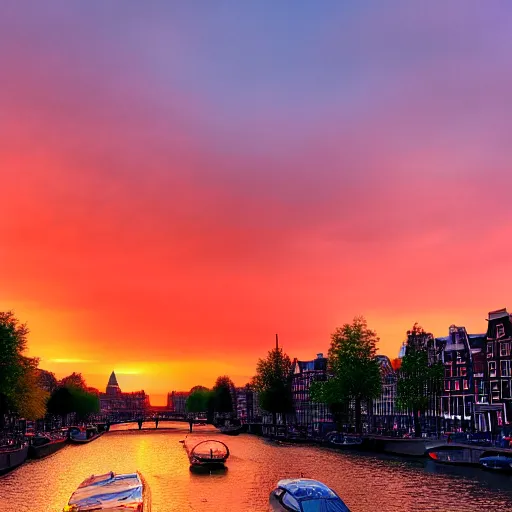 Image similar to a red sky with a yellow sun in amsterdam