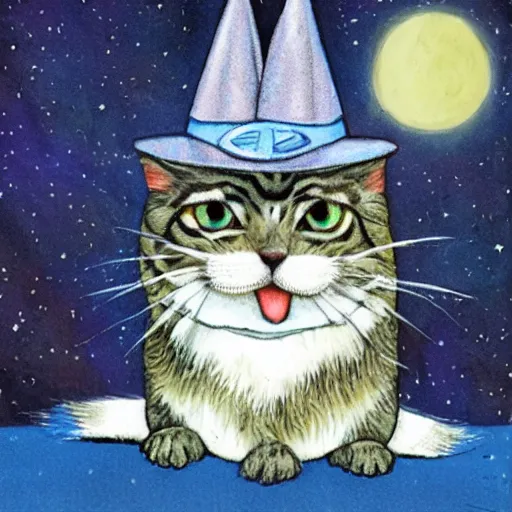 Prompt: a mackerel cat dressed as a wizard