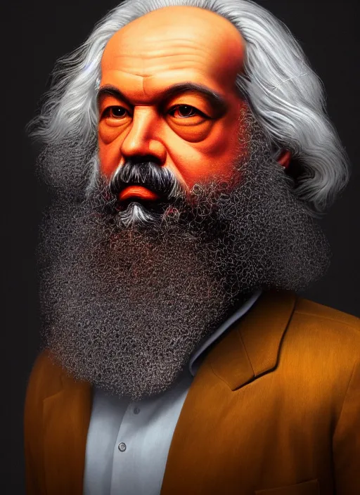 Prompt: portrait ultra dimensional karl marx entity, accidentally tripping on dmt and acid, psychedelic experience, overwhelming psychosis of self realization and burning awakening, ultra high definition, unreal engine 5, hyperrealism, masterpiece composition, by casey weldon, barclay shaw 8 k photorealistic