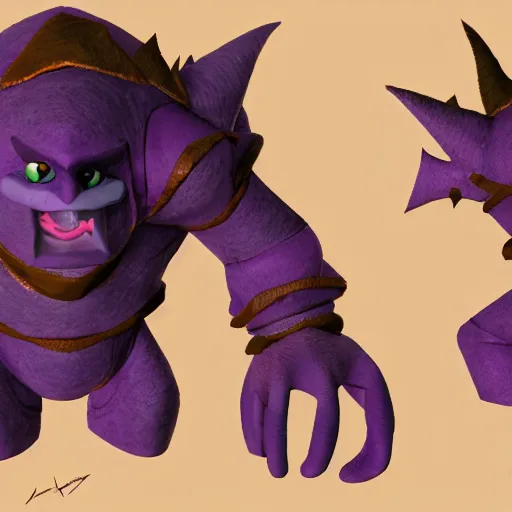 Image similar to character 3 d concept art page of a humanoid troll with a coat as an enemy in spyro the dragon video game concept art, spyro trilogy remaster concept art, playstation 1 era graphics, activision blizzard style, 4 k resolution concept art