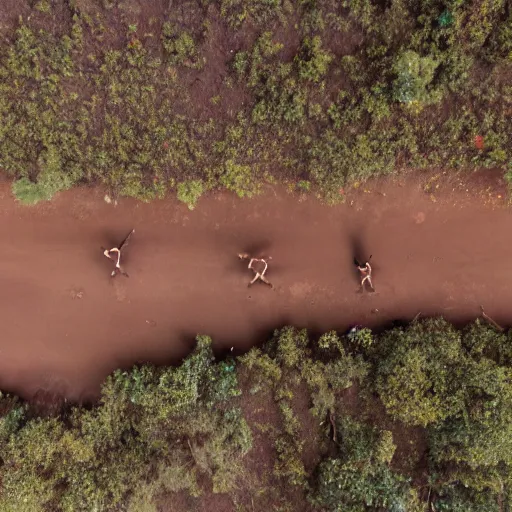 Image similar to drone photo on expired fuji film of uncontacted tribe in madagascar