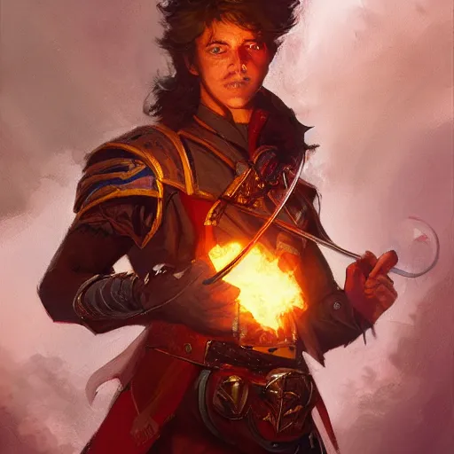 Image similar to beautiful portrait painting of a very short and small male halfing bard from pathfinder, casting fireball, painted by larry elmore, wayne reynolds, greg rutkowski, magic the gathering, dungeons and dragons, dishonored 2