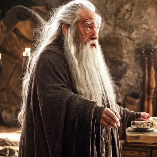 Prompt: movie still of danny devito starring as gandalf in the 2 0 2 6 lord of the rings movie