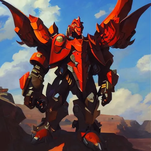 Image similar to greg manchess portrait painting of armored magnus the red with huge wings as overwatch character, medium shot, asymmetrical, profile picture, organic painting, sunny day, matte painting, bold shapes, hard edges, street art, trending on artstation, by huang guangjian and gil elvgren and sachin teng