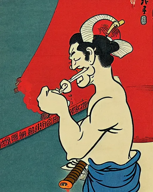 Prompt: popeye smoking crack, ukiyo-e art