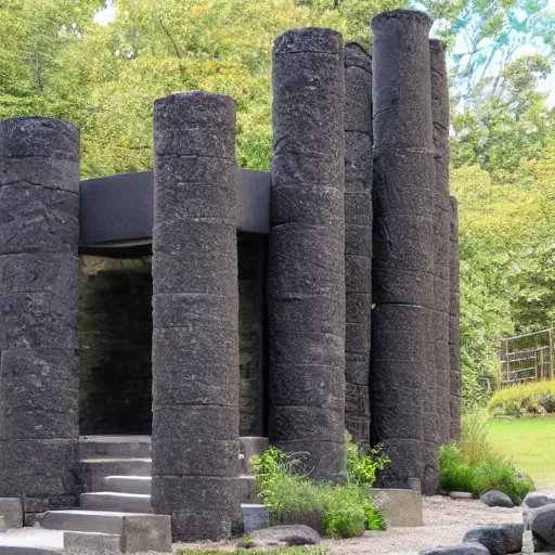 Prompt: a house made of columns of basalt