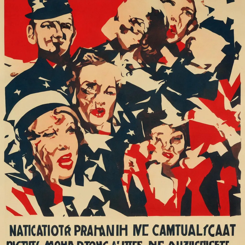 Image similar to american propaganda poster with cate blanchett calling on the world community to fight against Nazism, Ultra Detailed, soviet realism